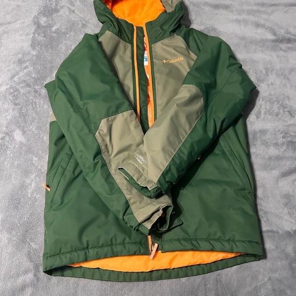 Columbia Kids Forest Green and Bright Orange Raincoat